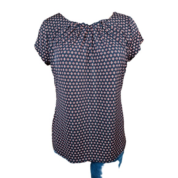 Worthington Tops - Worthington Petite Medium Black Red Geometric Circle Print‎ Short Sleeve Blouse